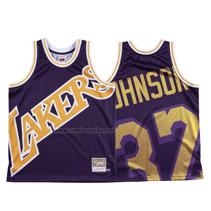 Camiseta Los Angeles Lakers Johnson #32 Mitchell & Ness Big Face Violeta